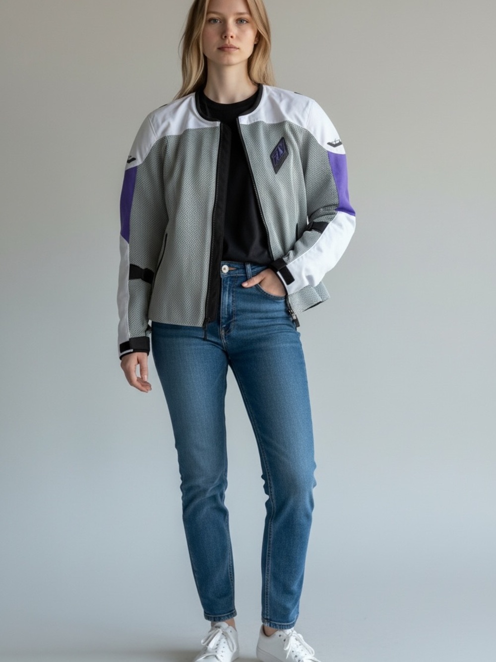 Women’s Fly Racing Grey & Purple Motorcycle Jacket - Performance Riding Gear - Picture 2 of 11